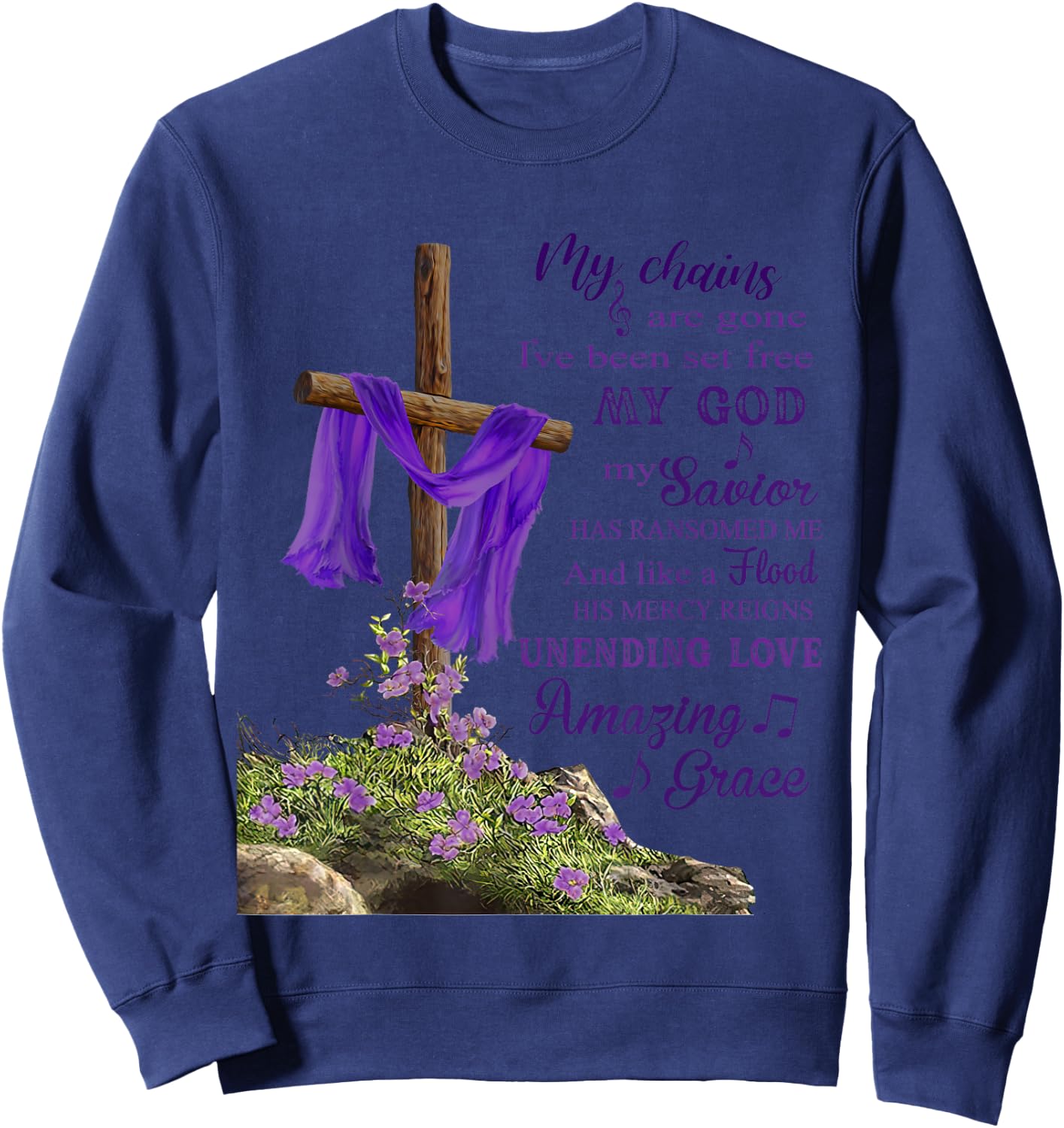 Christian Cross Amazing Purple Grace Love Women Sweatshirt - Sweatshirt | Navy