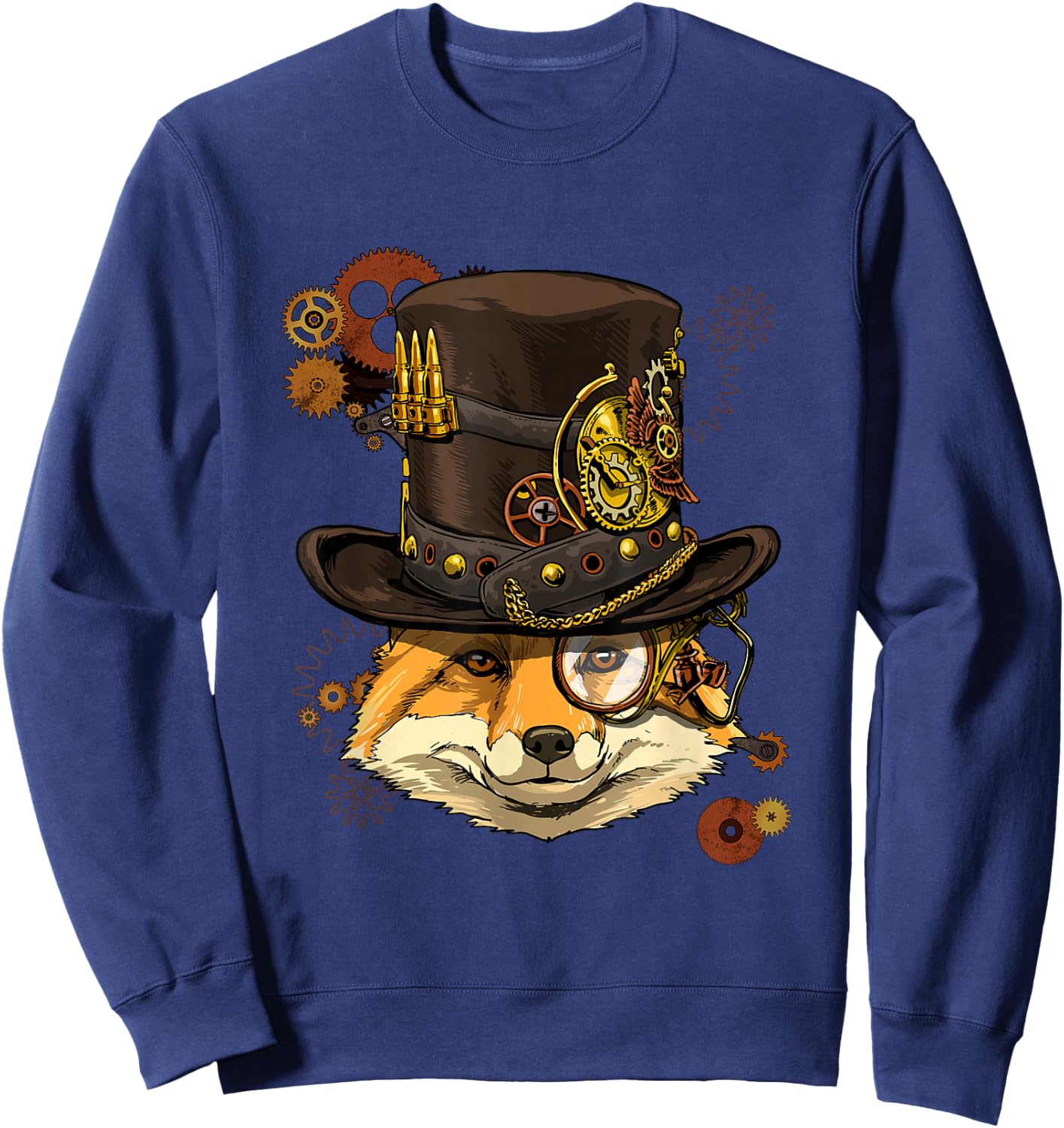 Fox Shirt Steampunk Gears Fox Animal Face Medieval Fox Lover Sweatshirt - Sweatshirt | Navy
