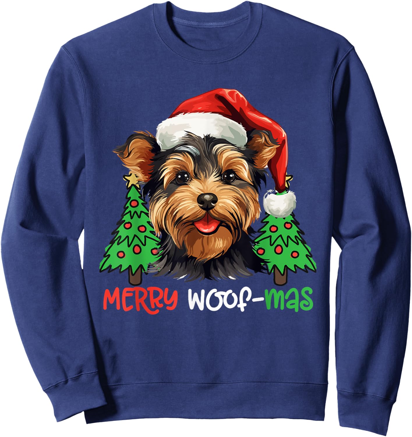 Yorkshire Terrier Yorkie Merry Woof-mas Christmas X-mas Sweatshirt - Sweatshirt | Navy
