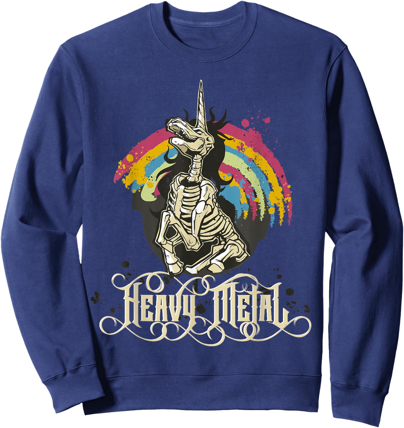 Heavy Metal Funny Skull Unicorn Sweatshirt - Sweatshirt | Navy