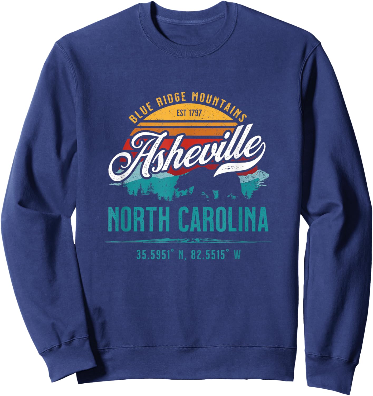 Asheville North Carolina Retro Sunset Blue Ridge Mountains Sweatshirt - Sweatshirt | Navy