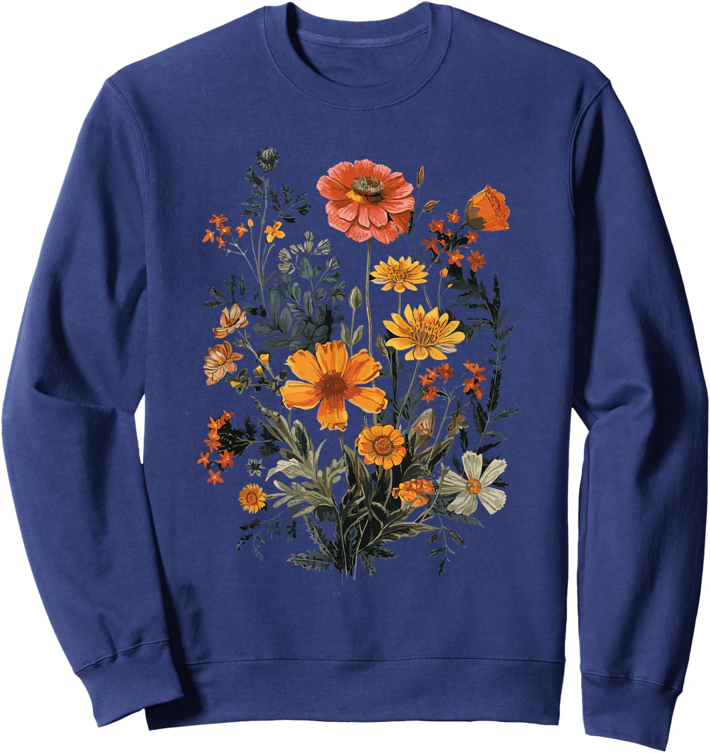 Vintage Flowers Floral Pressed Flower Sweatshirt - Sweatshirt | Navy