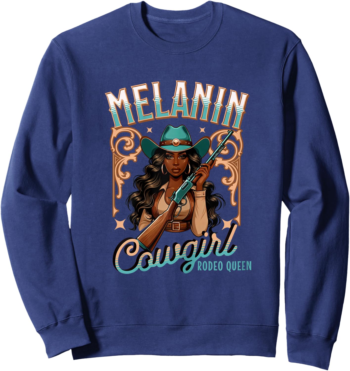 Melanin Cowgirl Rodeo Queen Country African American Western Sweatshirt - Sweatshirt | Navy