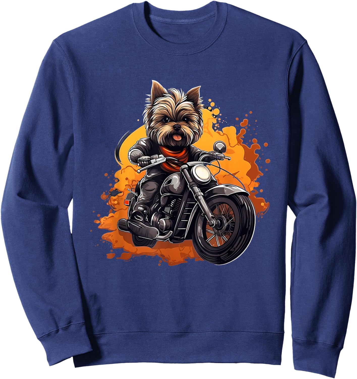 Biker Yorkie Dog Riding Motorcycle Sweatshirt - Sweatshirt | Navy