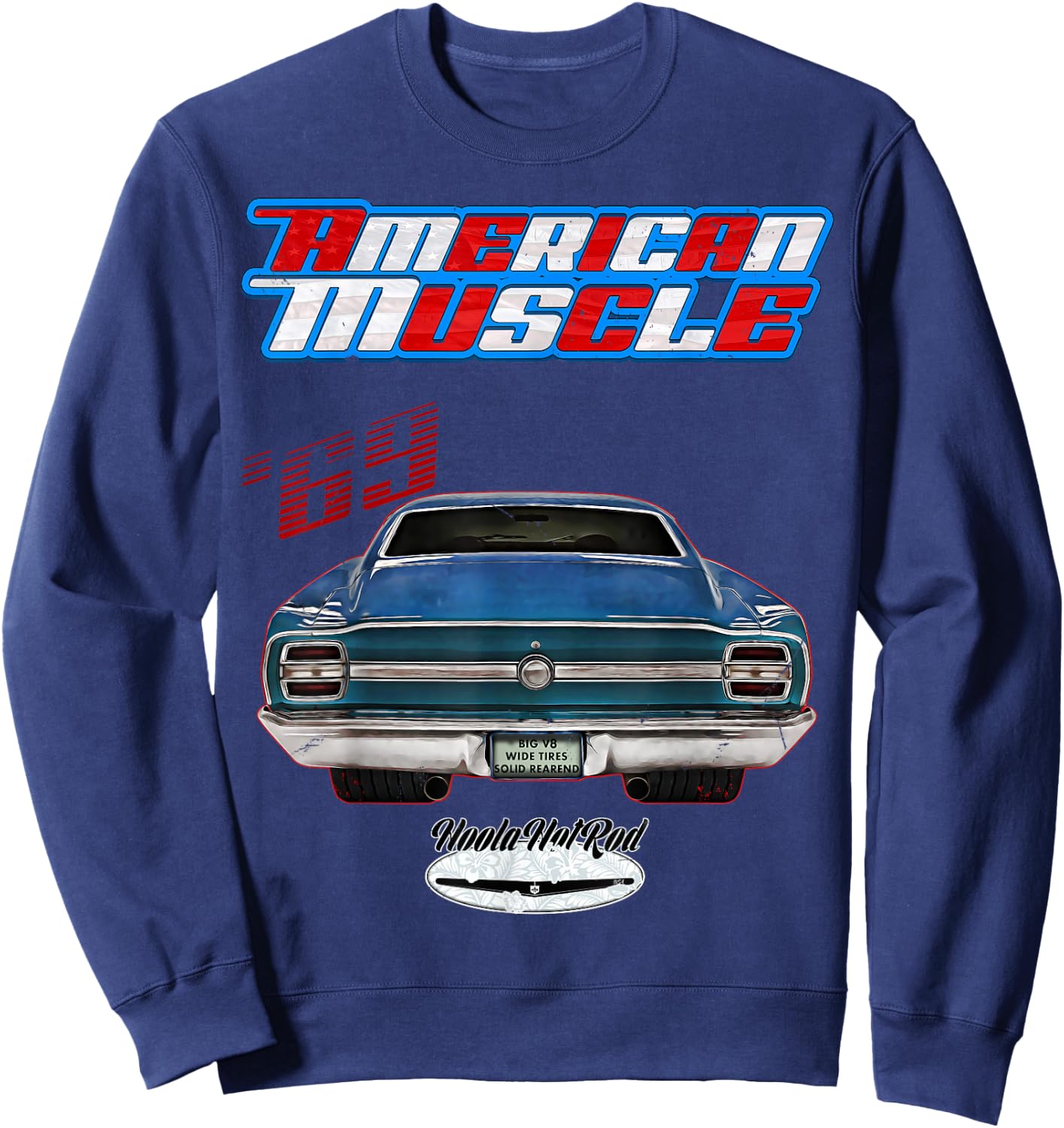 Hoola Hotrod 1969 Torino Hot Rod Muscle Car Pony Car Adult Black Cotton Polyester Small Classic Fit Pull On Short Sleeve Sweatshirt - Sweatshirt | Navy