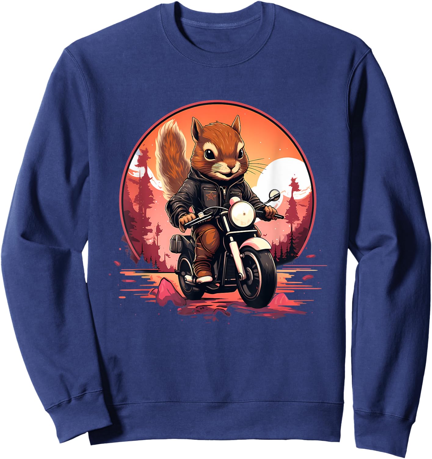 Biker Squirrel Riding Motorcycle Sweatshirt - Sweatshirt | Navy
