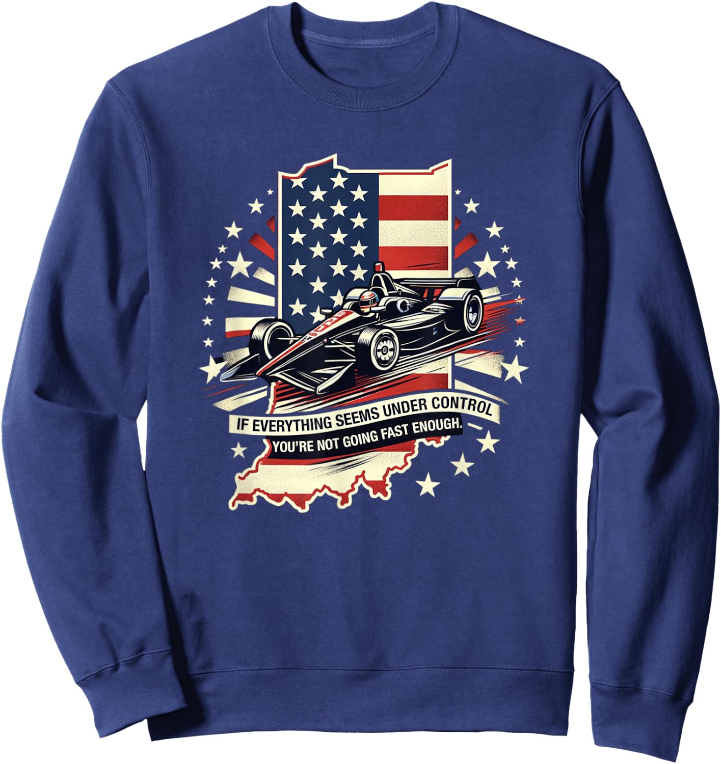 Indiana Patriotic Racecar Fast Enough Distressed Graphic Sweatshirt - Sweatshirt | Navy