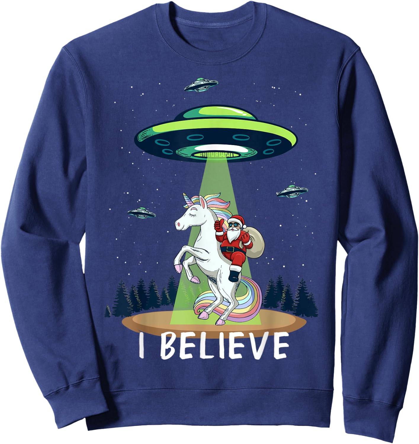 Santa Claus Riding Unicorn Alien space UFO Christmas Design Sweatshirt - Sweatshirt | Navy