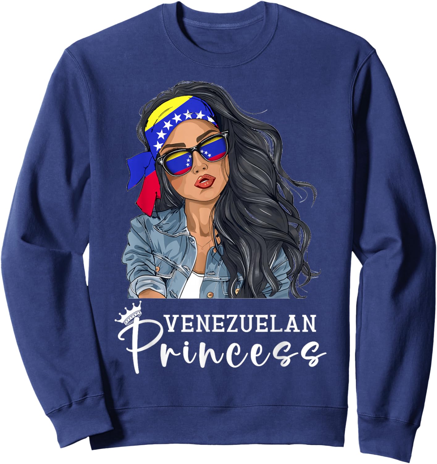 Venezuelana Woman Products Flag Uniform Princess Venezuela Sweatshirt - Sweatshirt | Navy