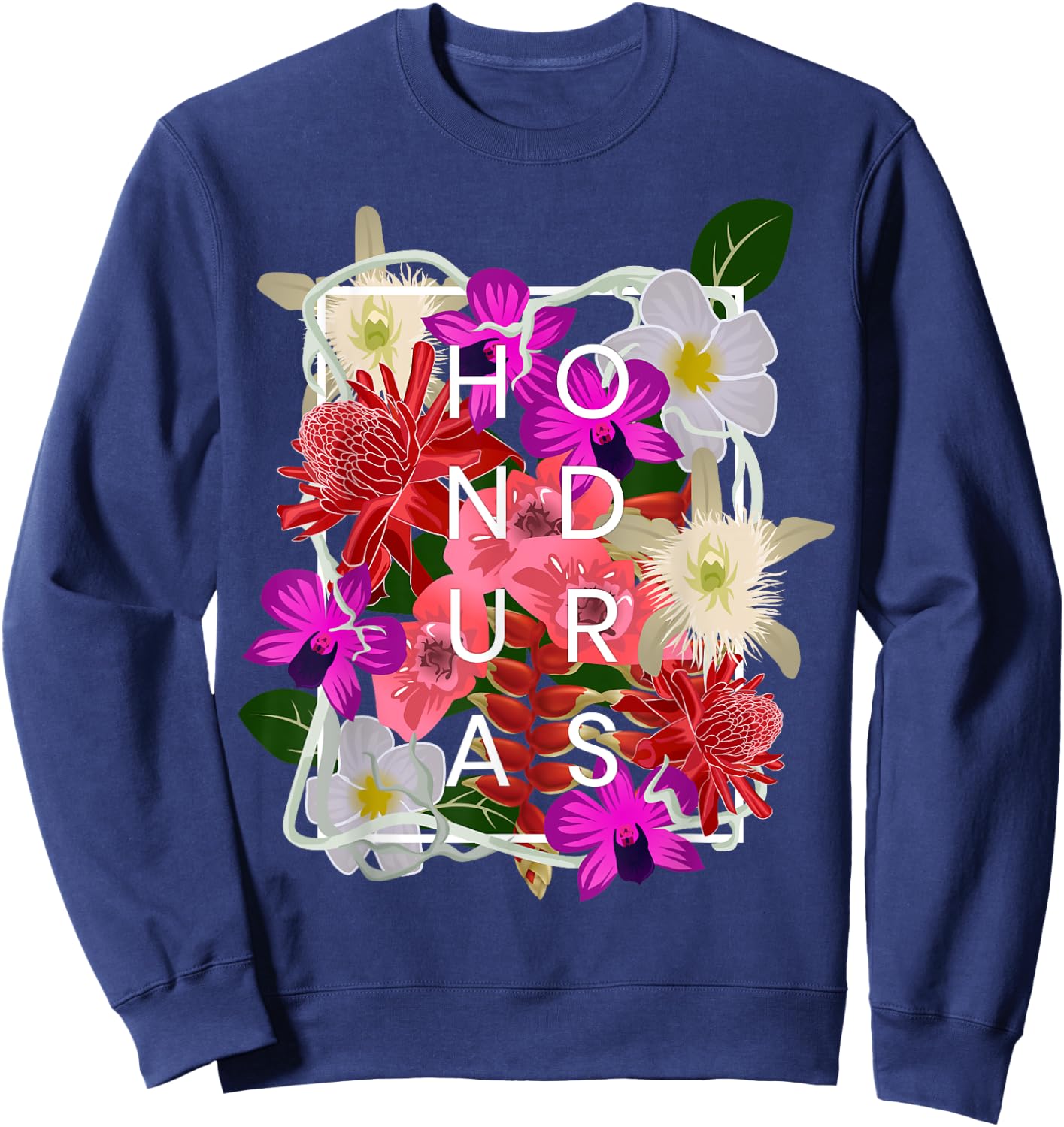 Flowers of Honduras Word Art - Honduran Pride Sweatshirt - Sweatshirt | Navy