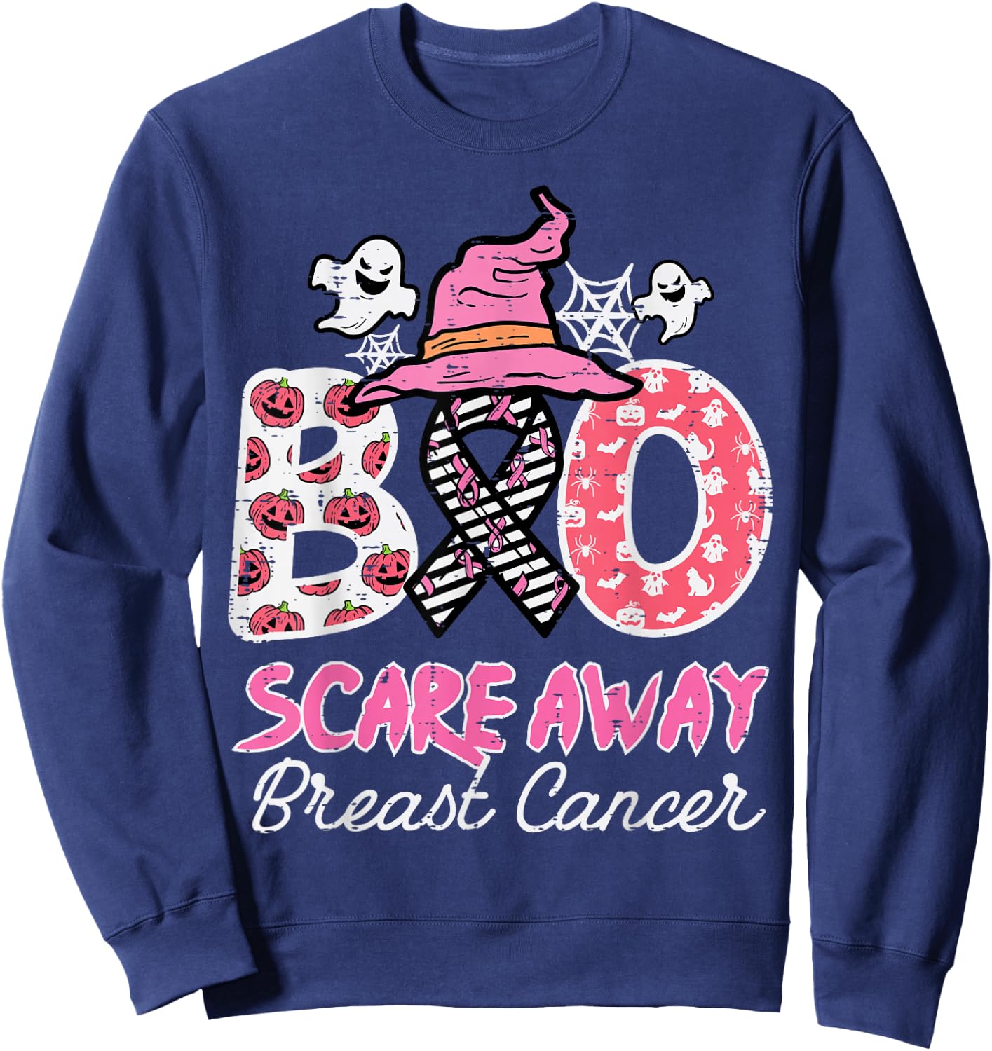 Halloween Boo Scare Breast Cancer Awareness Men Women Kids Sweatshirt - Sweatshirt | Navy