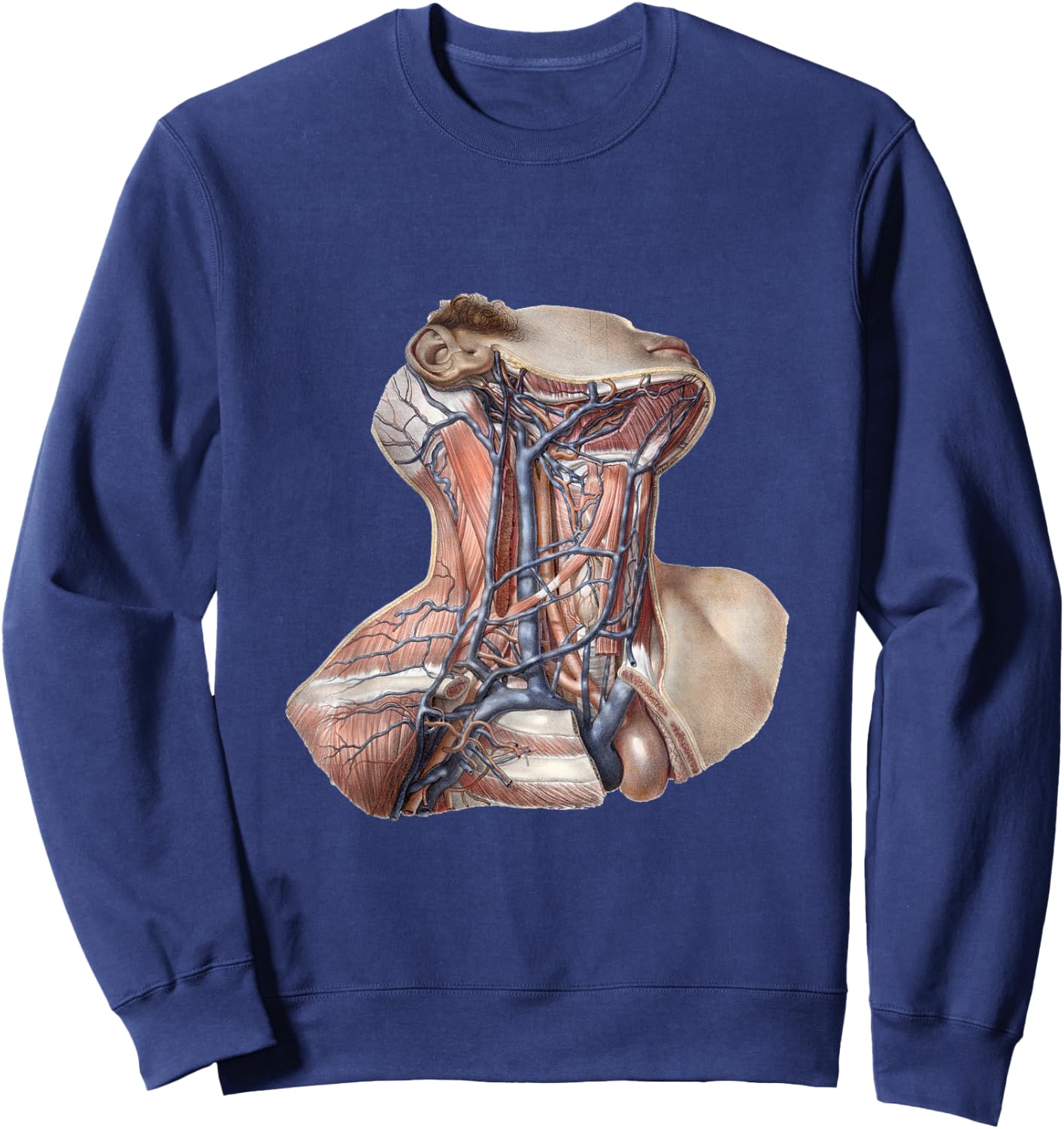 Vintage Human Anatomy Neck and Throat with Veins Sweatshirt - Sweatshirt | Navy