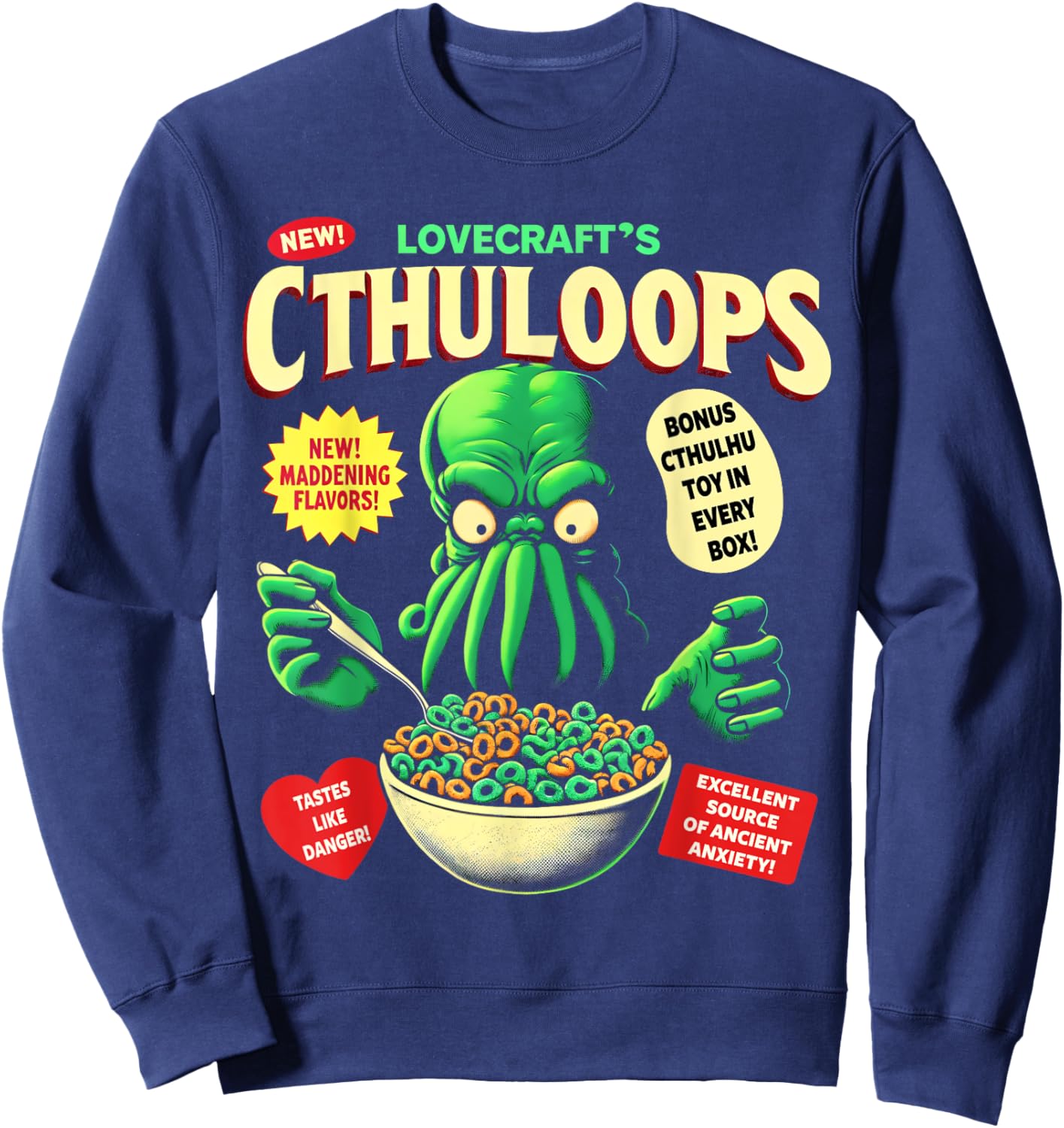 Cthuloops Cereal Parody for Horror Fans - Cthulhu Sweatshirt - Sweatshirt | Navy