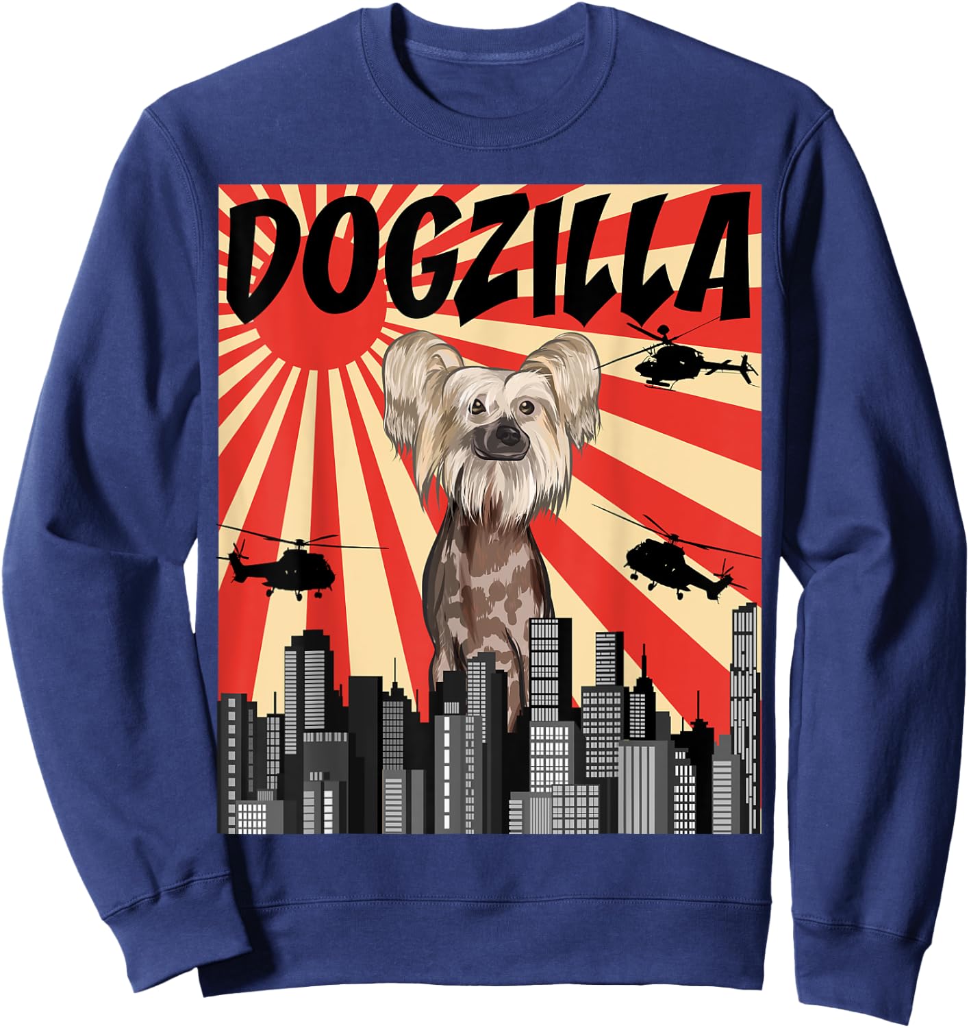 Funny Retro Japanese Dogzilla Chinese Crested Sweatshirt - Sweatshirt | Navy