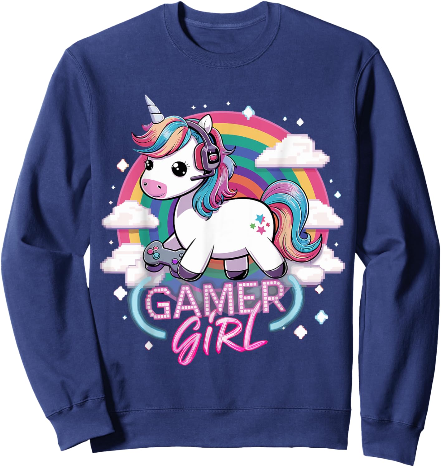 Gamer Girl Unicorn Gaming Cute Video Game Sweatshirt - Sweatshirt | Navy