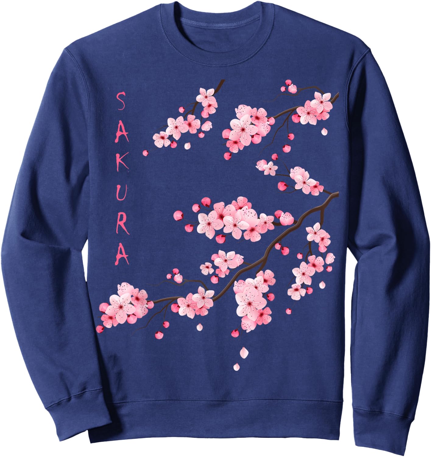 Vintage Sakura Cherry Blossom Japanese Graphical Art Sweatshirt - Sweatshirt | Navy