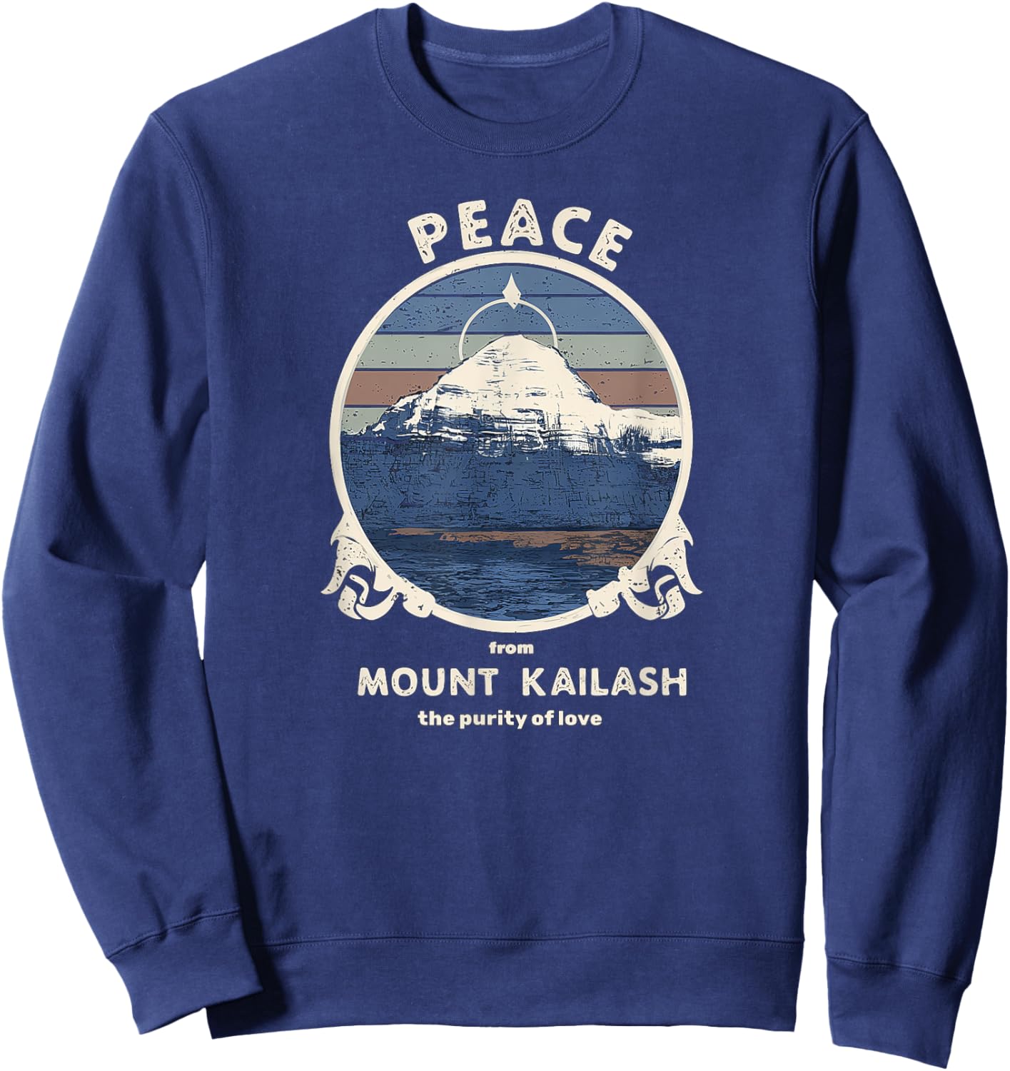 Mount Kailash Peace, Purity of Love Meditation Retro Print Sweatshirt - Sweatshirt | Navy