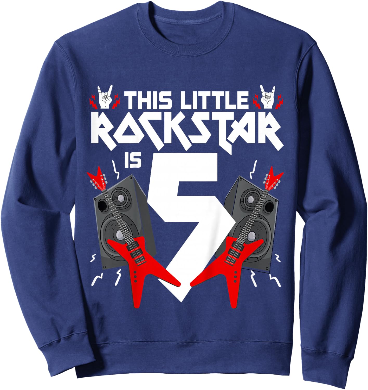 5 Year Old Rock And Roll Star Birthday Party Guitar 5th Gift Sweatshirt - Sweatshirt | Navy