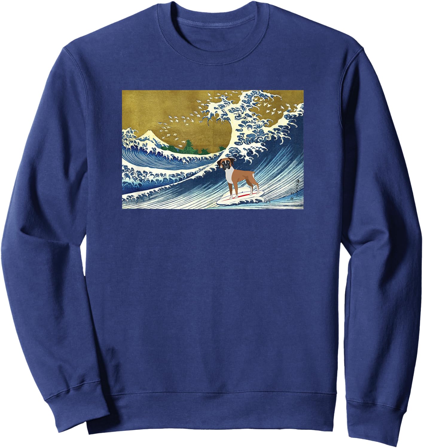 Funny Retro Vintage Surfing A Wave Boxer Dog Breed Lover Sweatshirt - Sweatshirt | Navy