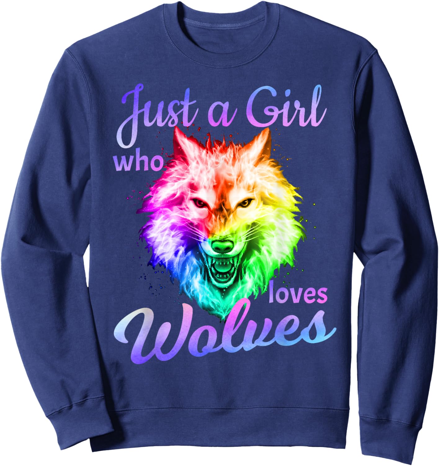 Just a Girl Who Loves wolves - Moon Wolf Shirt Girls Women Sweatshirt - Sweatshirt | Navy