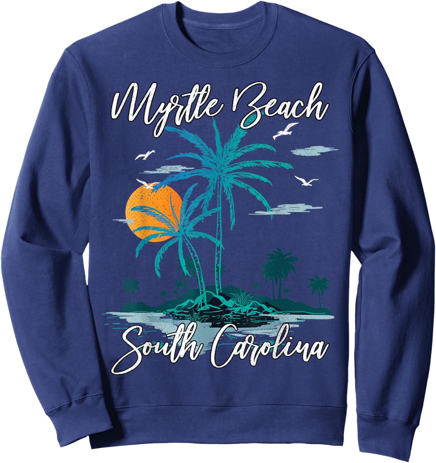 Family Vacation Retro Sunset South Carolina Myrtle Beach Sweatshirt - Sweatshirt | Navy