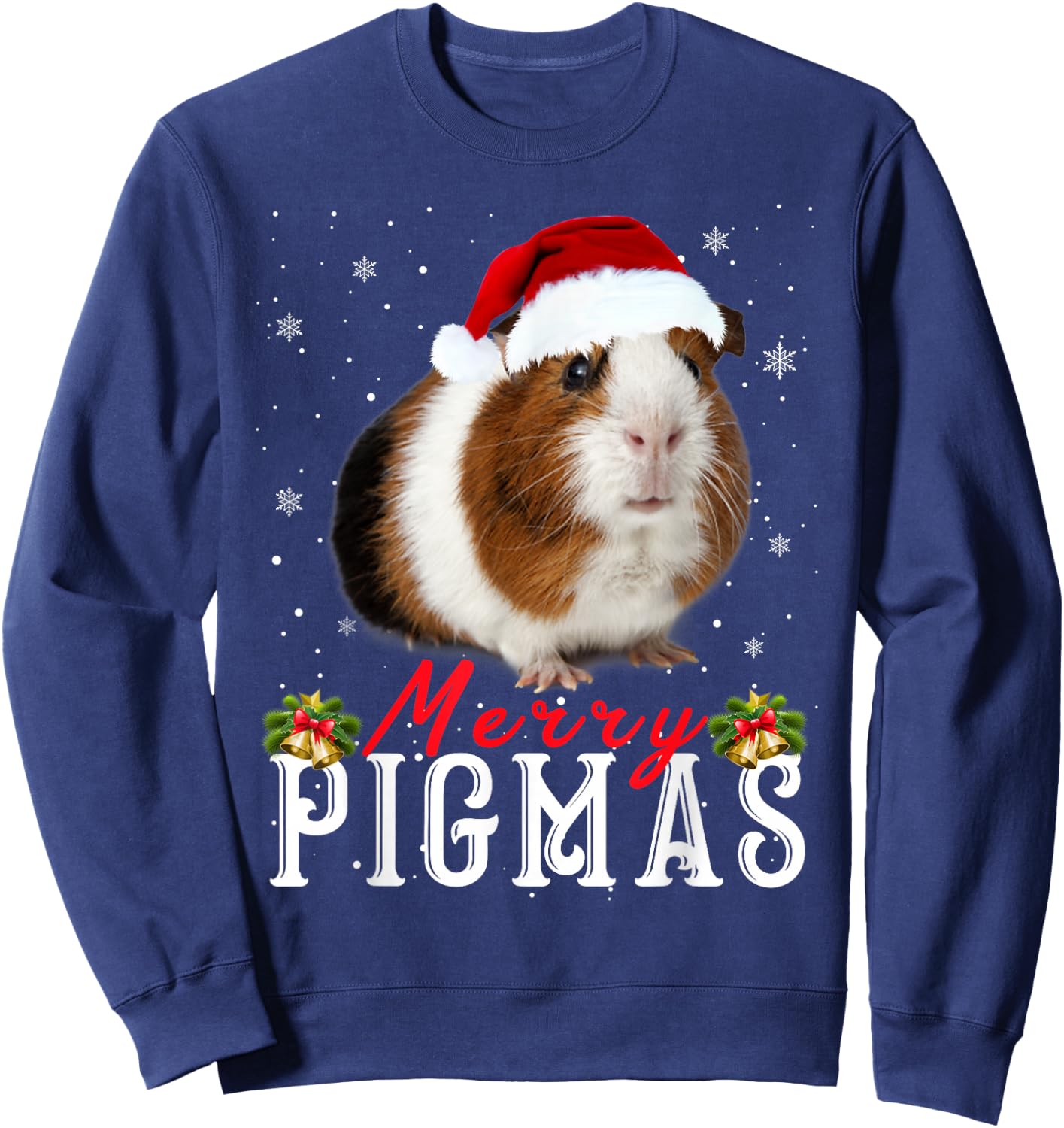 Merry Pigmas Face Mask Funny Guinea Pig Christmas Santa Xmas Sweatshirt - Sweatshirt | Navy