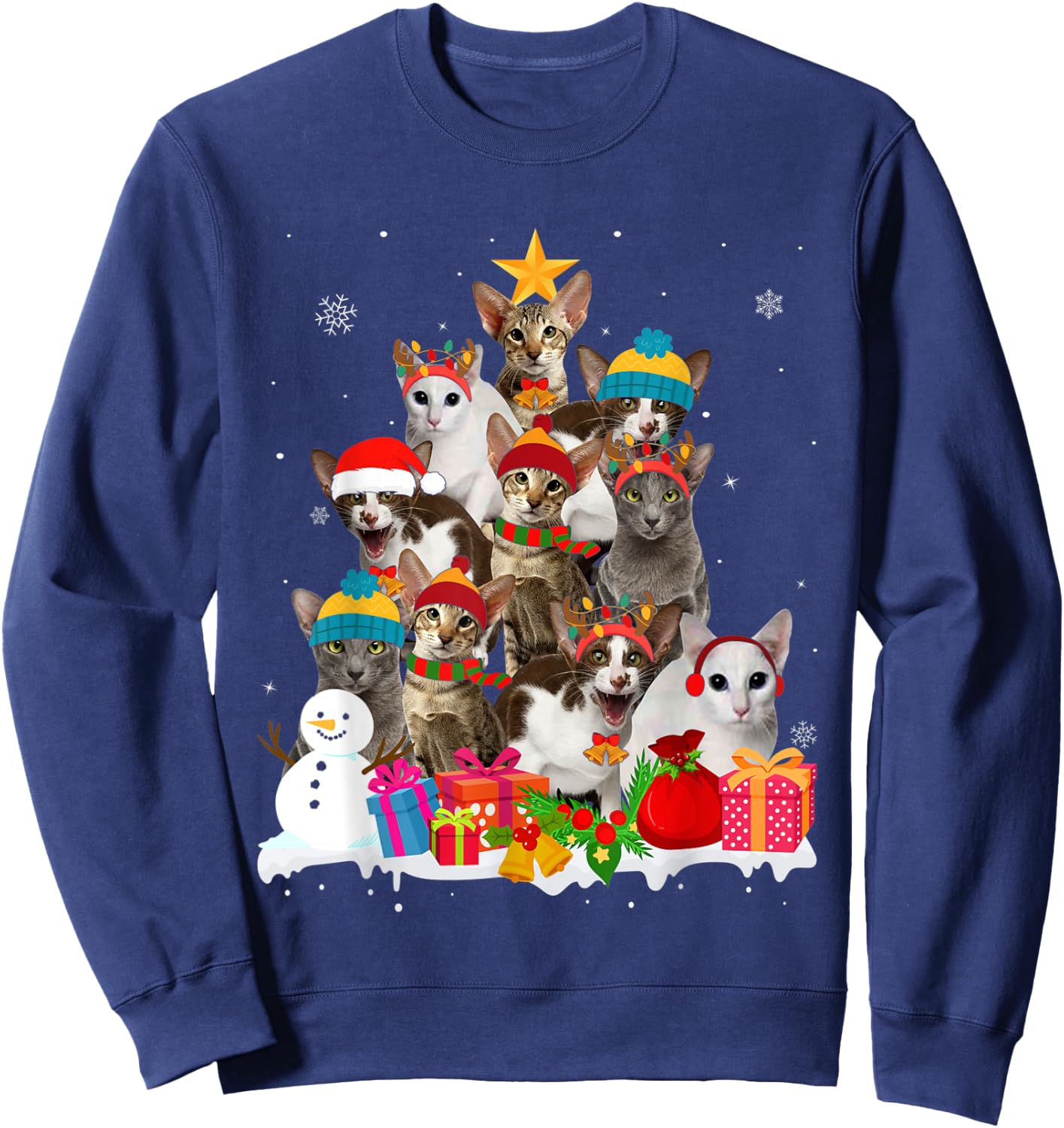 Funny Oriental Shorthair Christmas Tree Pet Cat Lover Gift Men Women Kids Sweatshirt - Sweatshirt | Navy