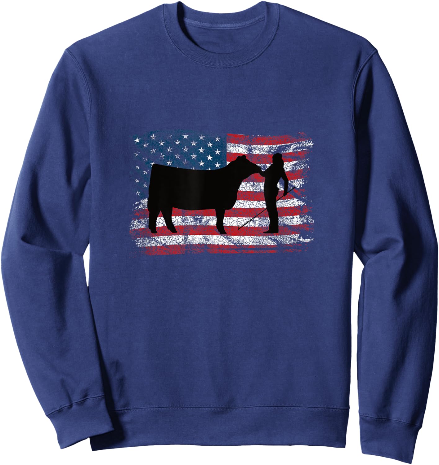 Showgirl Cattle American Patriotic USA Flag Fun Cattle Show Sweatshirt - Sweatshirt | Navy