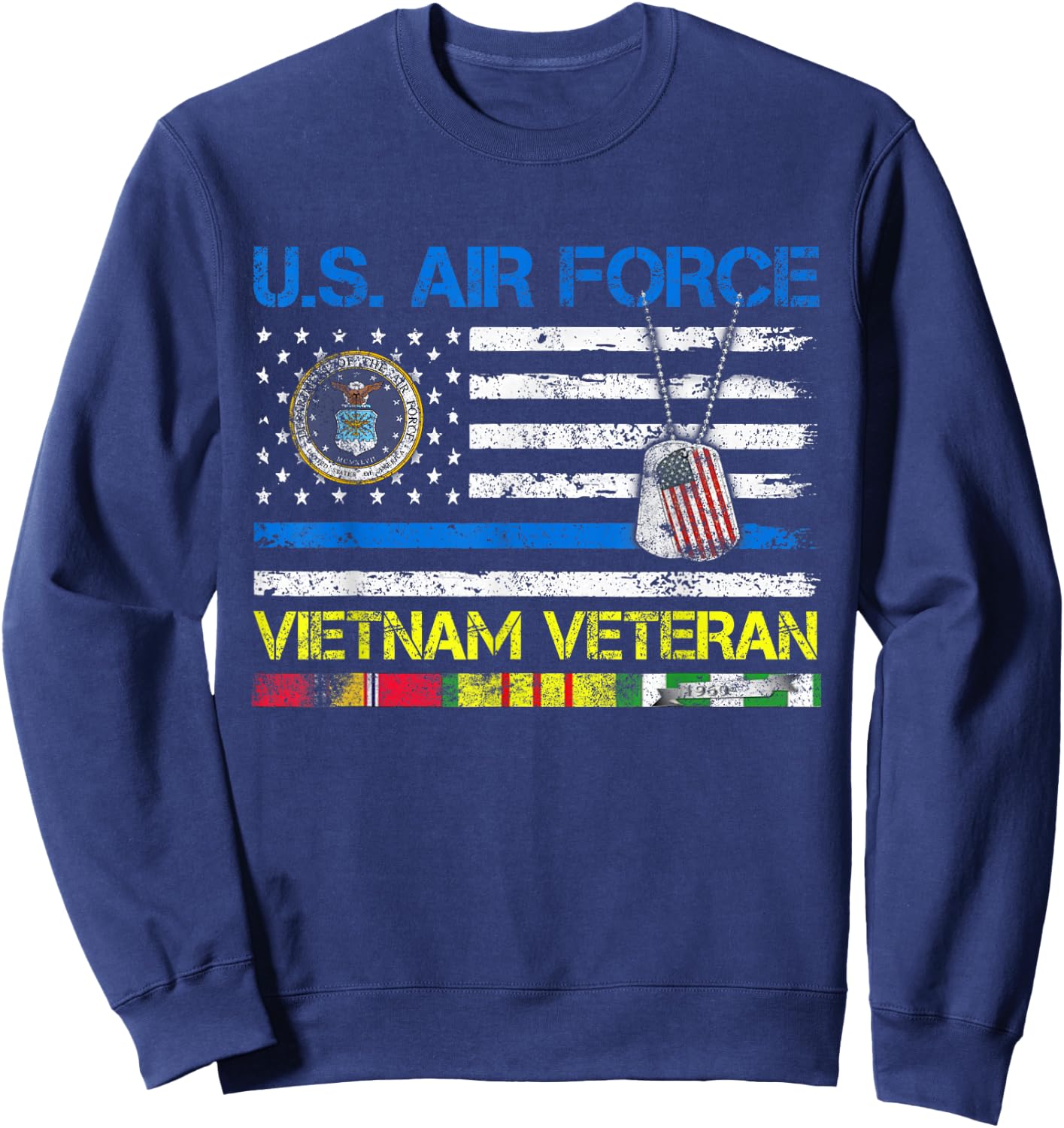 Men U.S Air Force Vietnam Veteran, USAF Veteran Flag Vintage Sweatshirt - Sweatshirt | Navy