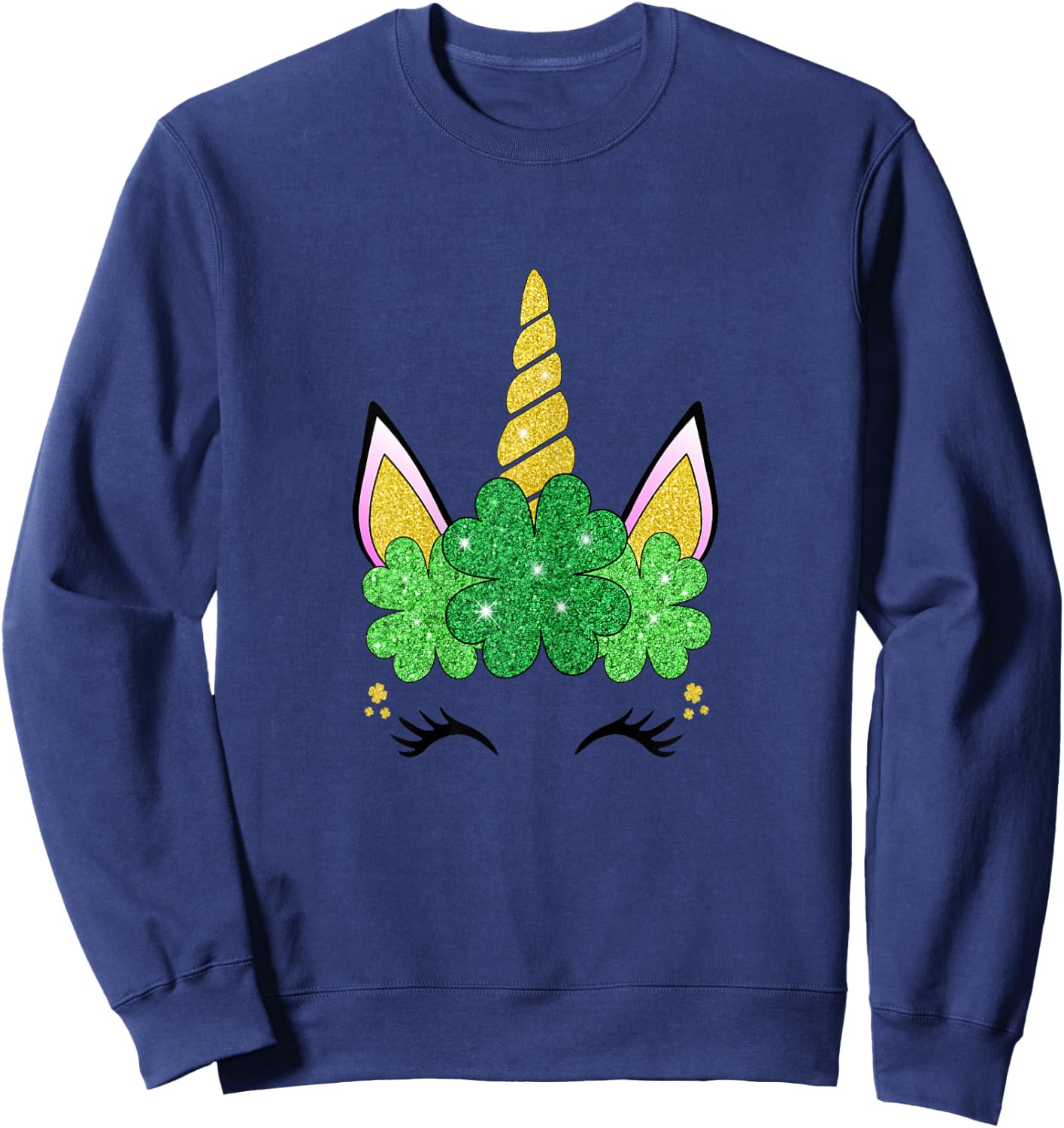Cute Unicorn St Patrick's Day Girls Green Shamrocks Irish Sweatshirt - Sweatshirt | Navy