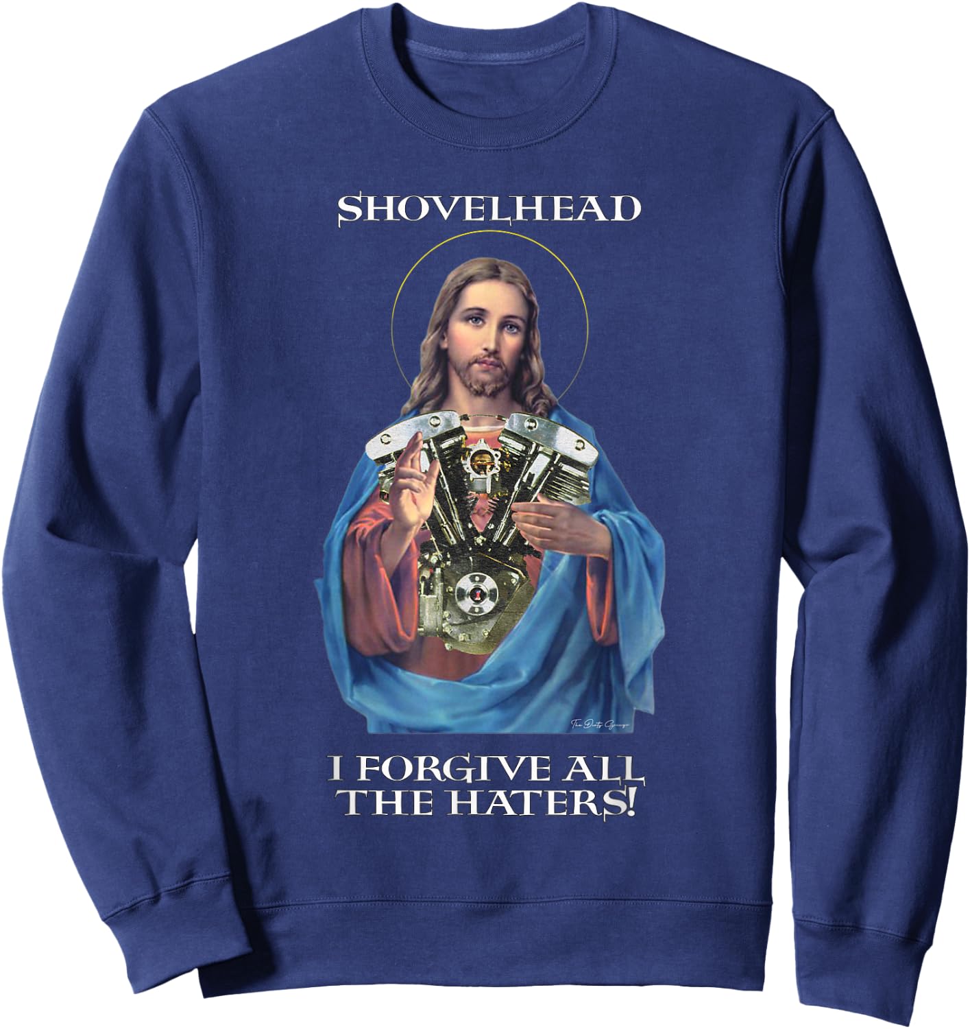 Retro Jesus Shovelhead I Forgive all the haters Biker Gear Sweatshirt - Sweatshirt | Navy