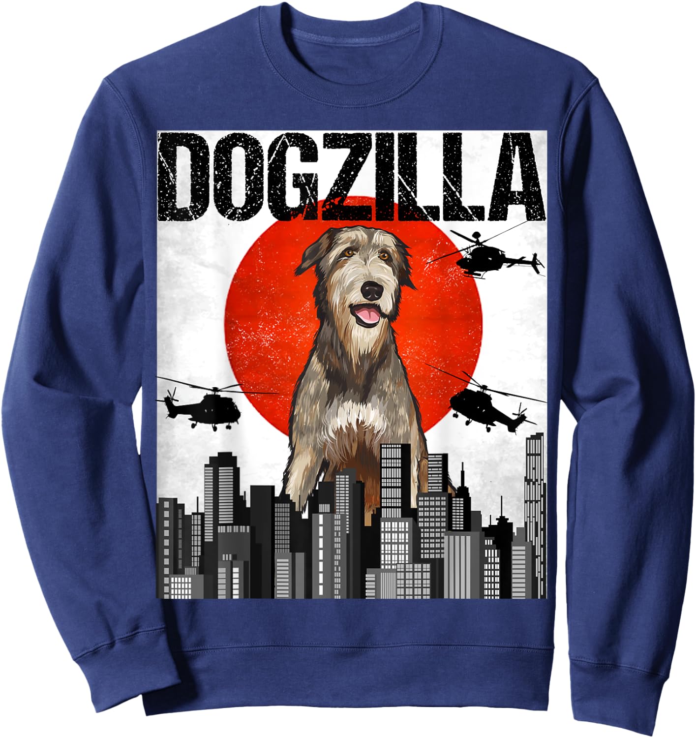 Funny Vintage Japanese Dogzilla Irish Wolfhound Sweatshirt - Sweatshirt | Navy