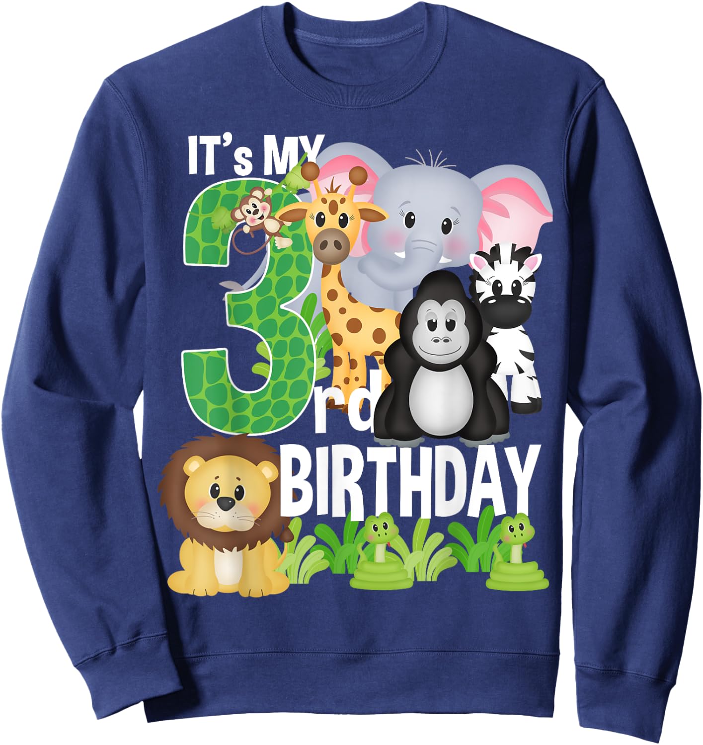It's My 3rd Birthday Party Jungle Safari Zoo Theme Bday Sweatshirt - Sweatshirt | Navy