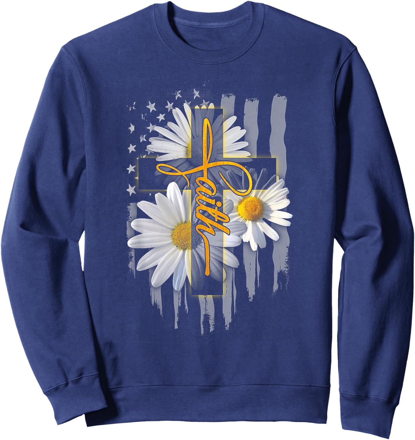 Faith Cross Casual Cross Daisy US Flag Floral Sweatshirt - Sweatshirt | Navy