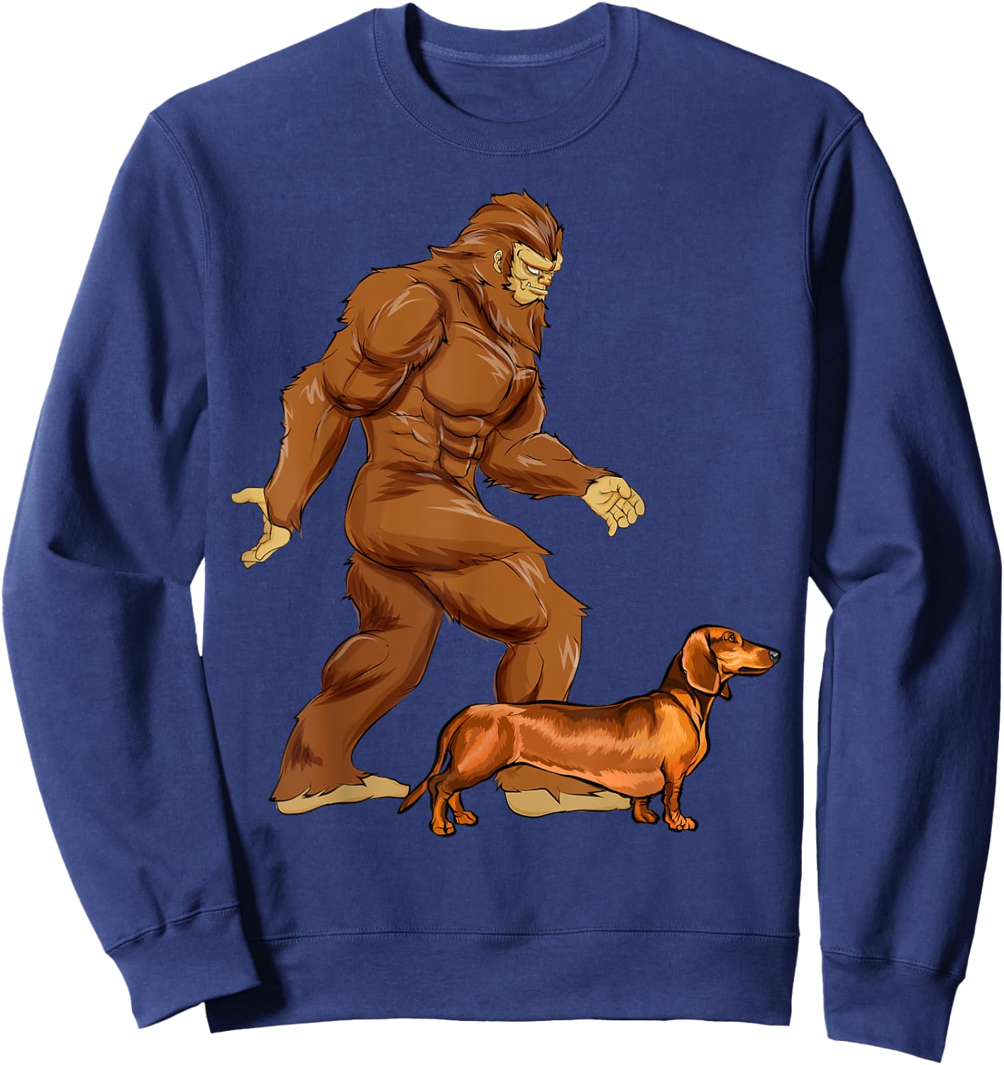 Funny Bigfoot Walking Brown Dachshund Sasquatch Dog Men Women Girls Kids Sweatshirt - Sweatshirt | Navy