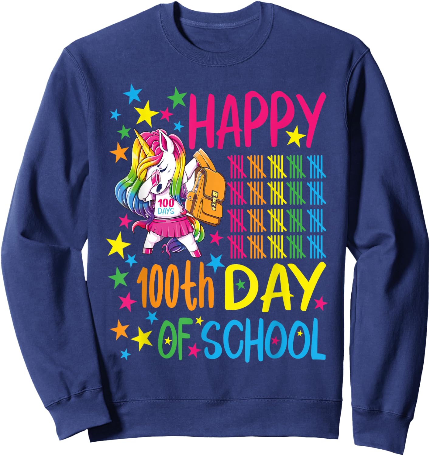 Happy 100th Day Of School Unicorn Sweatshirt - Sweatshirt | Navy