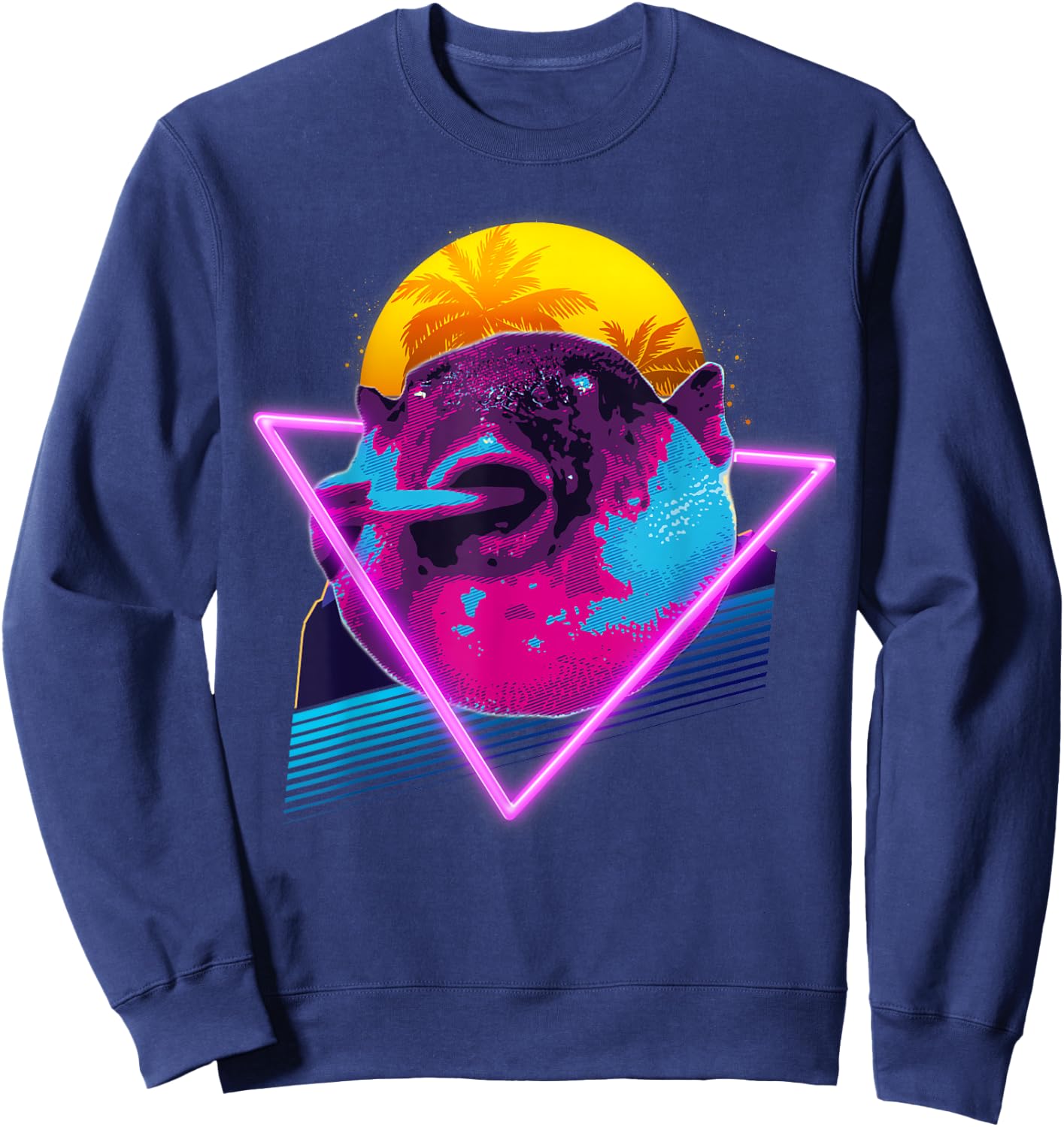 Pufferfish Eating a Carrot Meme Blowfish Retro Vaporwave Sweatshirt - Sweatshirt | Navy