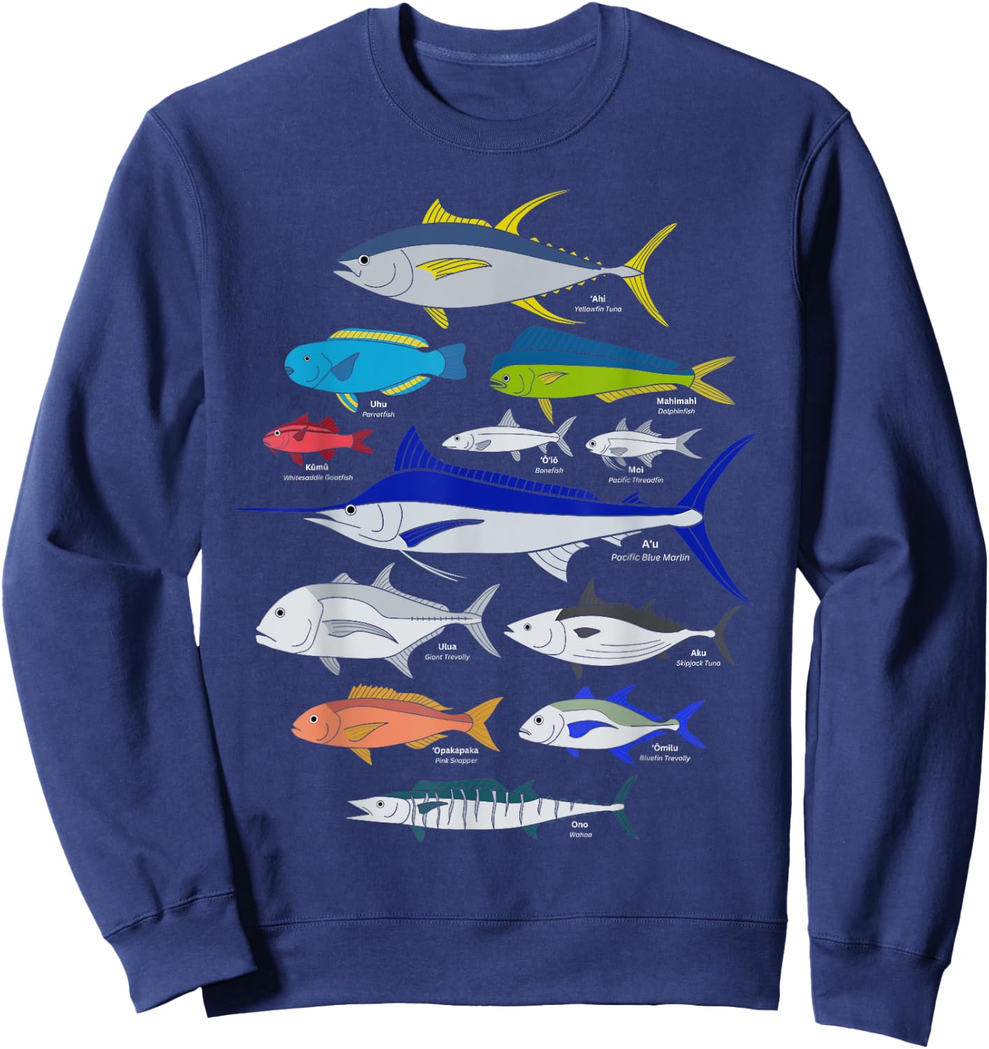 Hawaiian Fish (Ahi, Mahimahi, Ulua, Aku, Uhu, etc.) Fishing Sweatshirt - Sweatshirt | Navy