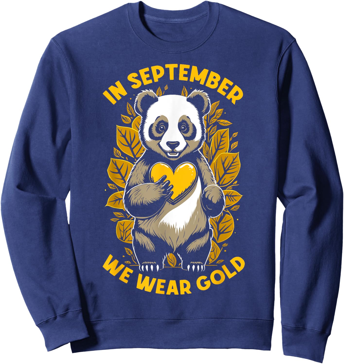 In September We Wear Gold Childhood Cancer Awareness Panda Sweatshirt - Sweatshirt | Navy