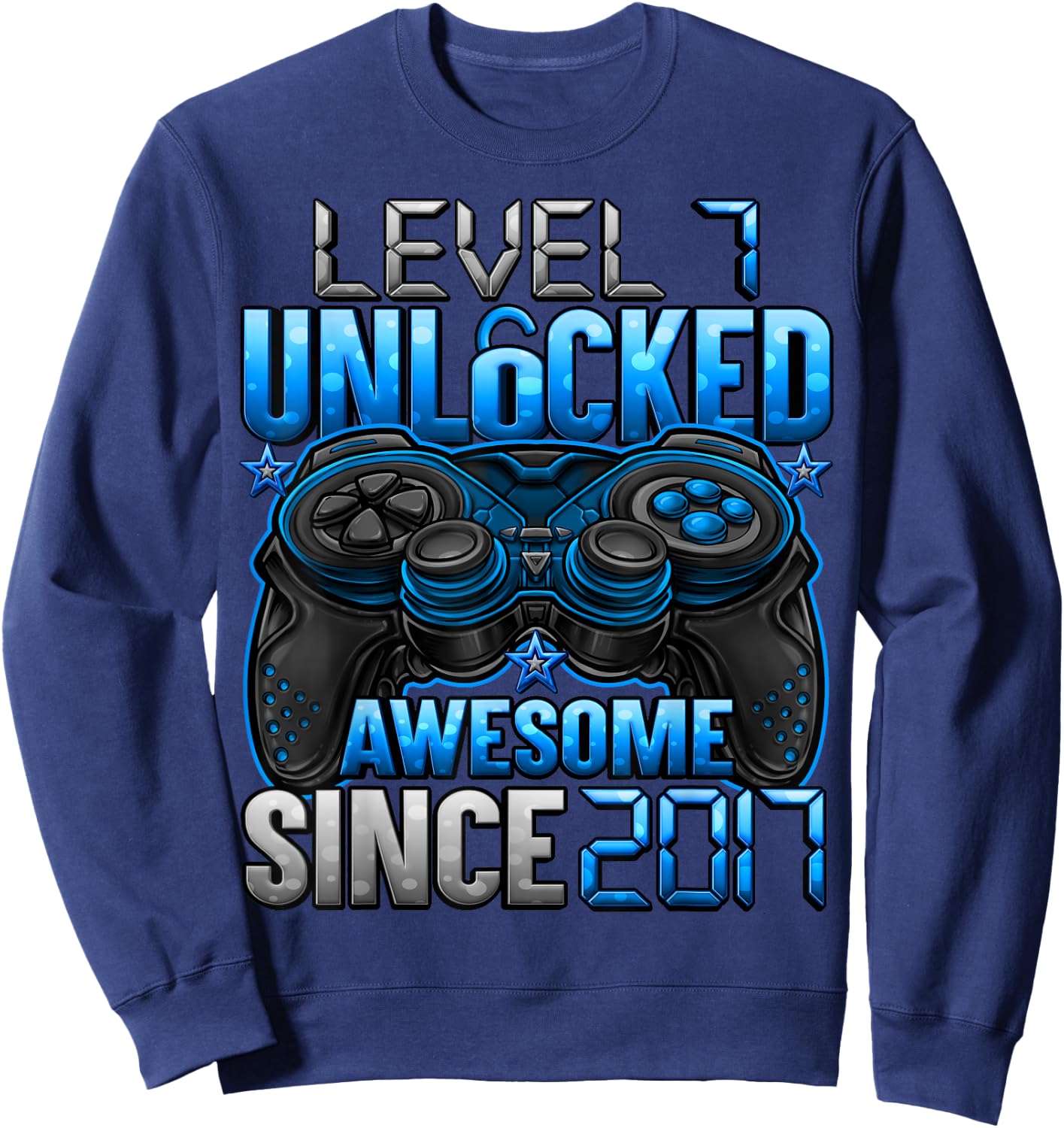 Level 7 Unlocked Awesome Since 2017 7th Birthday Gaming Sweatshirt - Sweatshirt | Navy