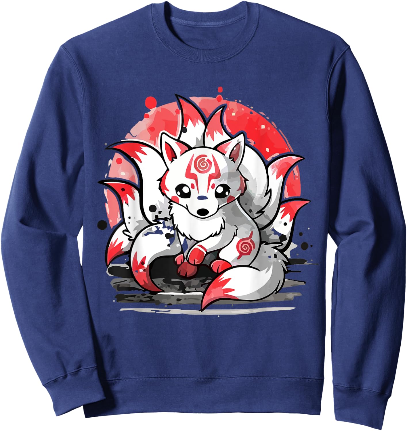 Laughing nine-tails Kitsune Japanese Fox Kids Teens Girls Sweatshirt - Sweatshirt | Navy