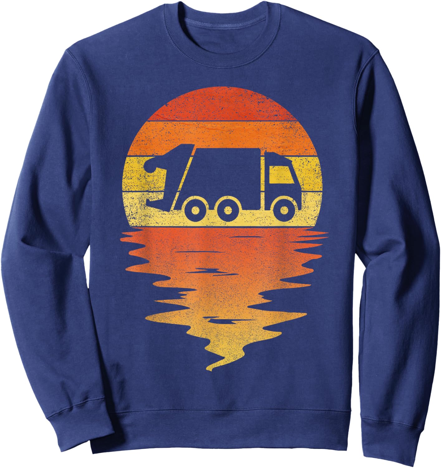 Garbage truck shirt retro sunset 70s vintage Garbage truck Sweatshirt - Sweatshirt | Navy
