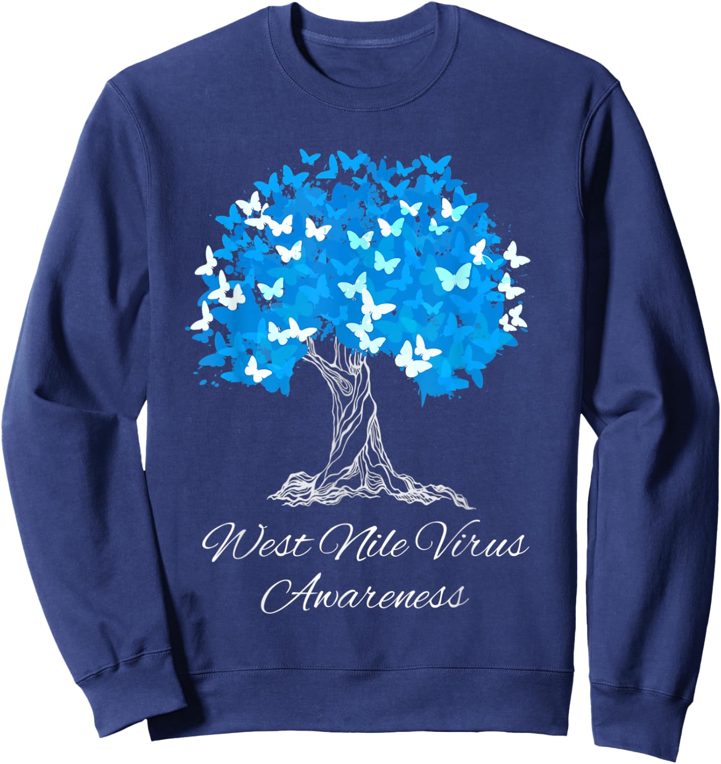 West Nile Virus Awareness Tree With Butterflies Support Sweatshirt - Sweatshirt | Navy