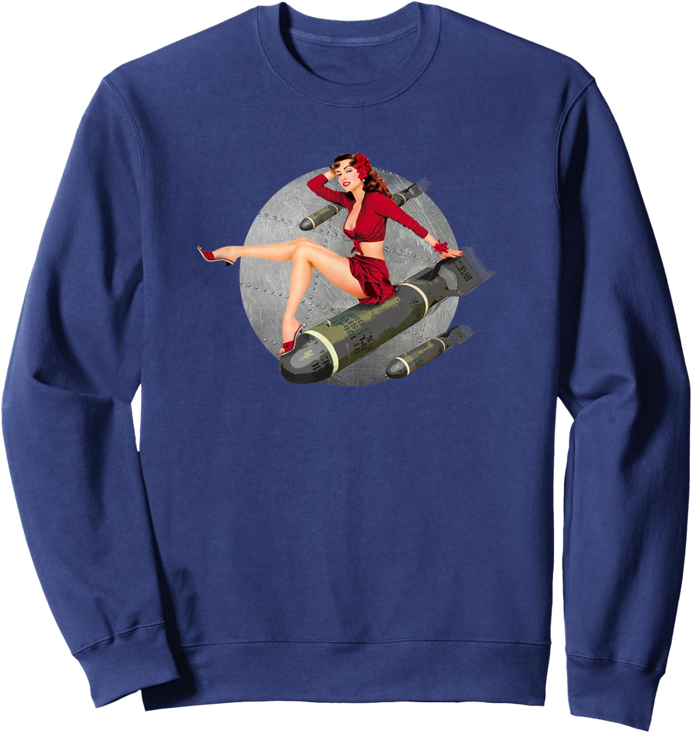 WW2 Retro Pin Up Girl Bombs Away Sweatshirt - Sweatshirt | Navy