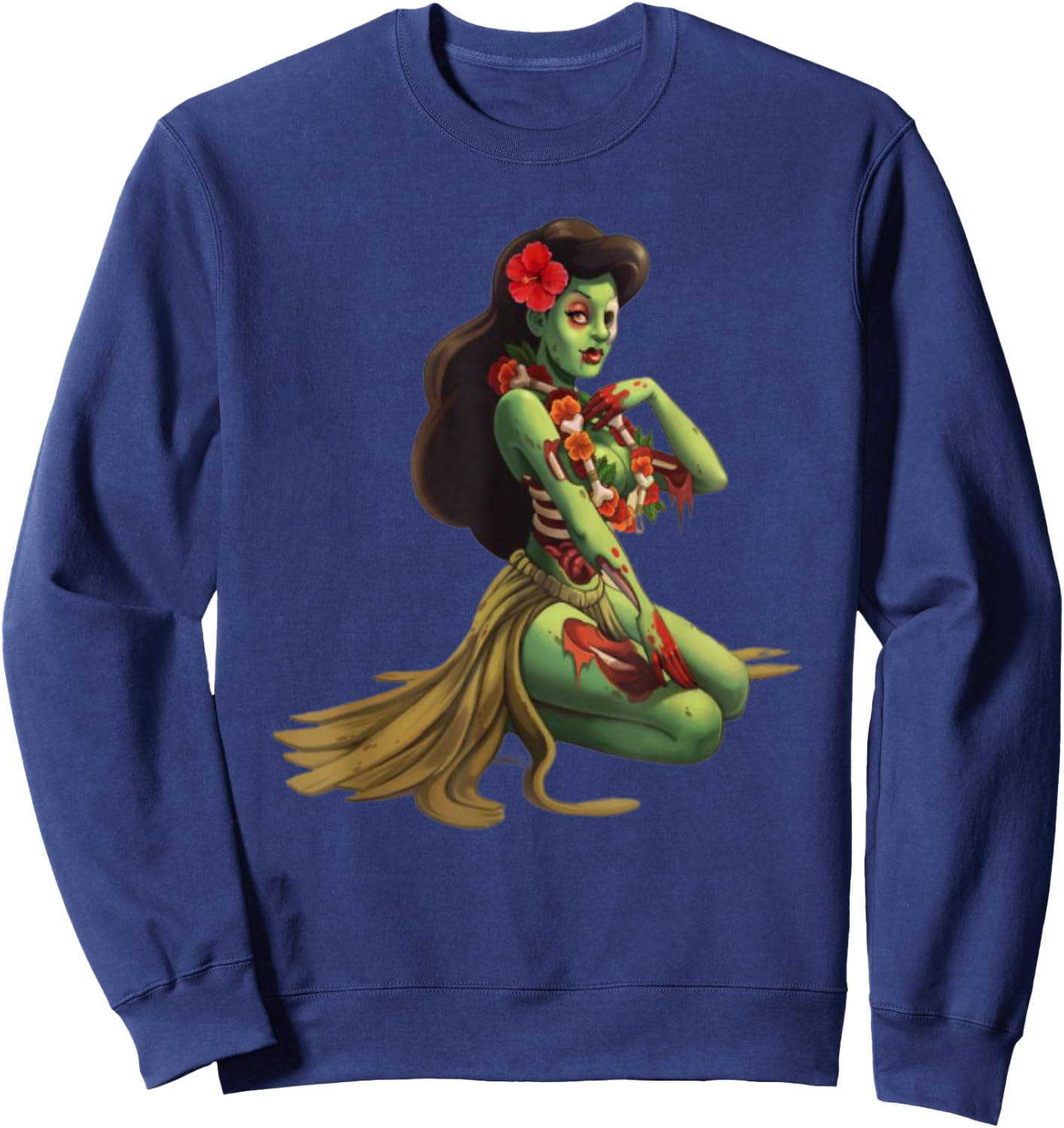 Hawaii Pin Up Girl Zombie Halloween Sweatshirt - Sweatshirt | Navy
