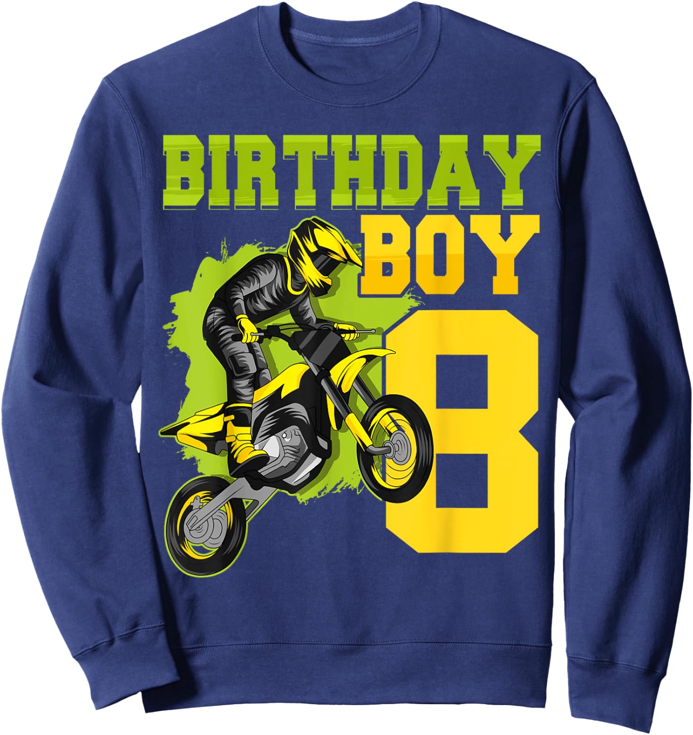Motocross MX 8th Gift 8 Year Old Dirt Bike Birthday Party Sweatshirt - Sweatshirt | Navy