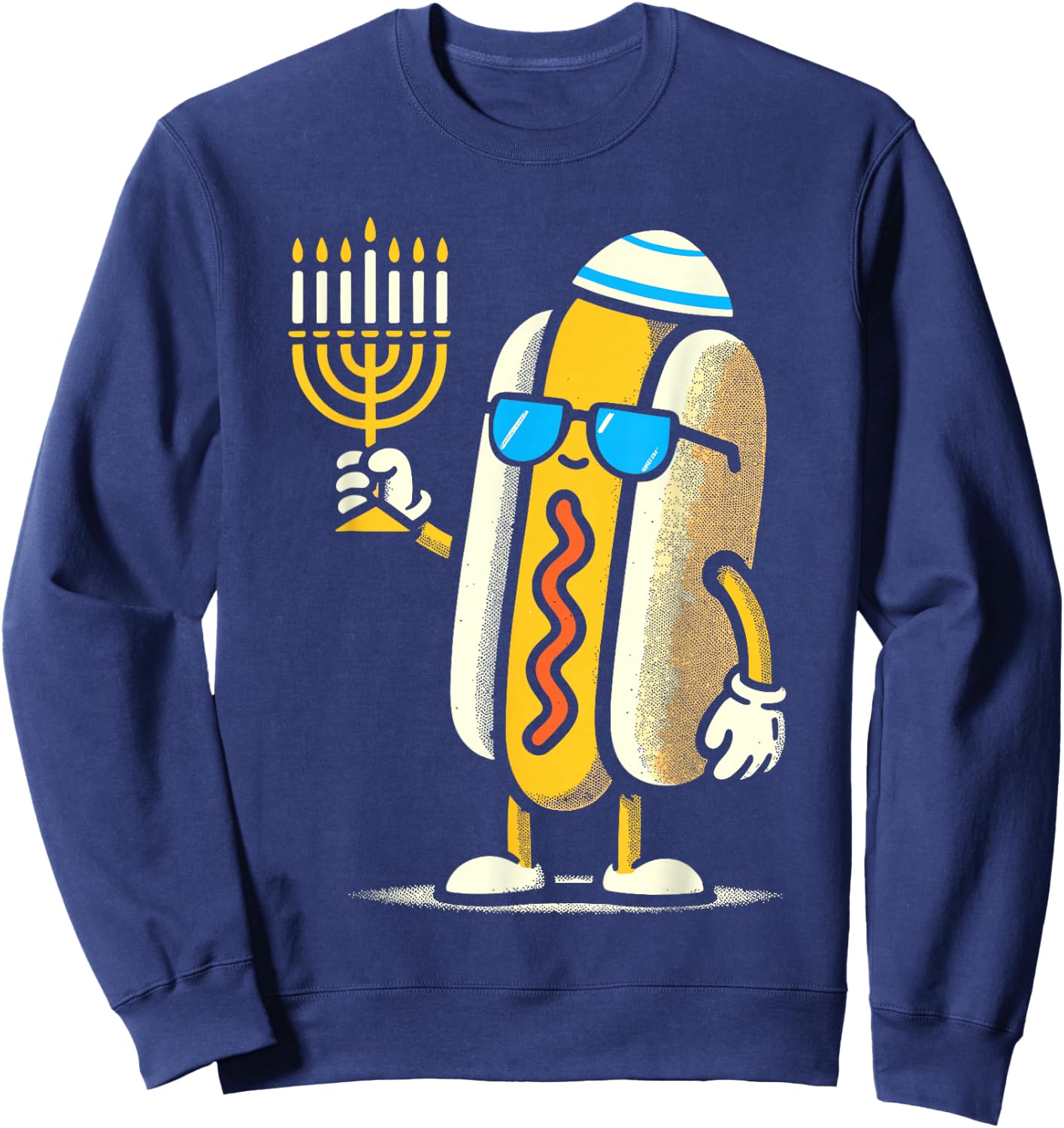 Jewish Hotdog Funny Hanukkah Pajamas Chanukah PJs Sweatshirt - Sweatshirt | Navy