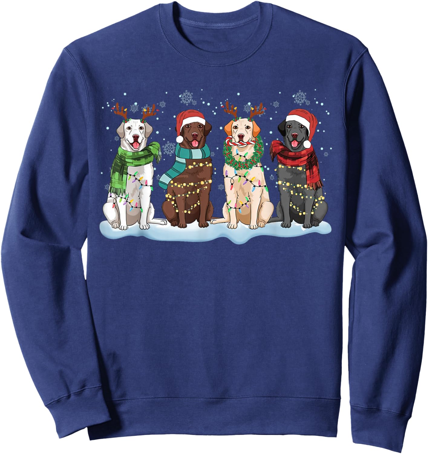 Santa Hat Labrador Retriever Reindeer Tree Light Christmas Sweatshirt - Sweatshirt | Navy