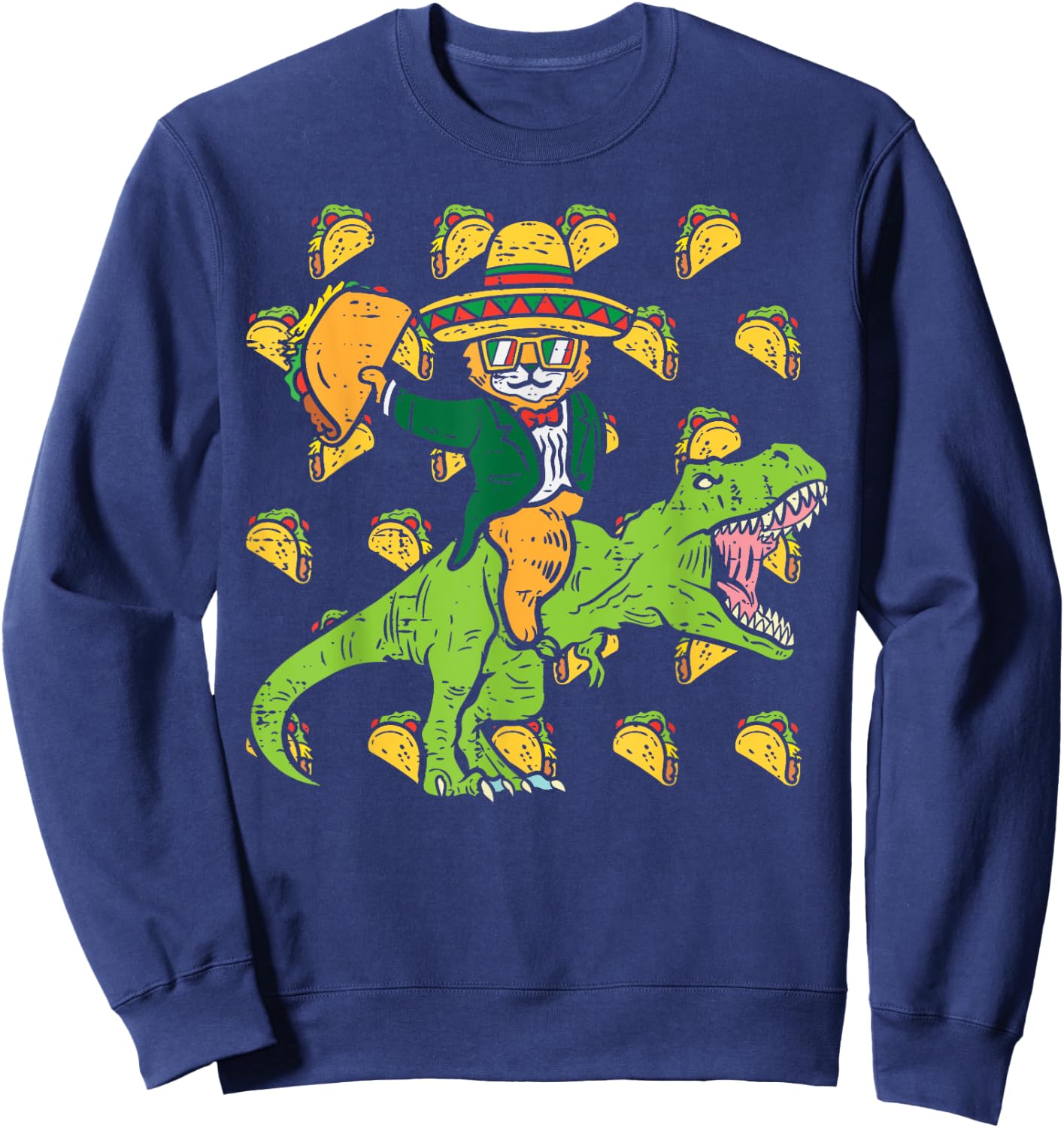 Mexican Cat Trex Tacos Funny Cinco De Mayo Fiesta Dinosaur Women Girls Kids Sweatshirt - Sweatshirt | Navy