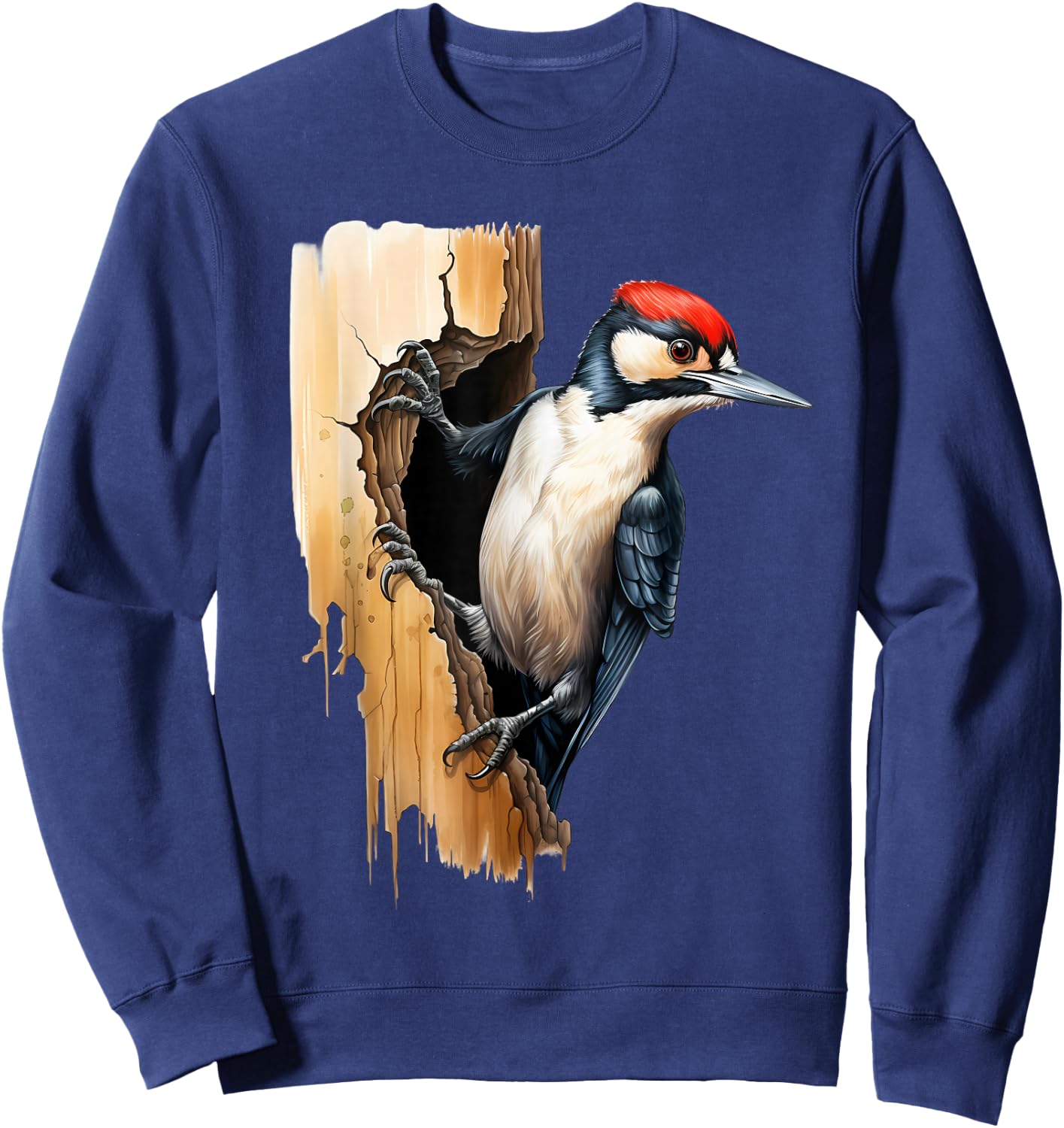 Woodpecker Wall Drawing Nature Wildlife Motif Animal Print Sweatshirt - Sweatshirt | Navy